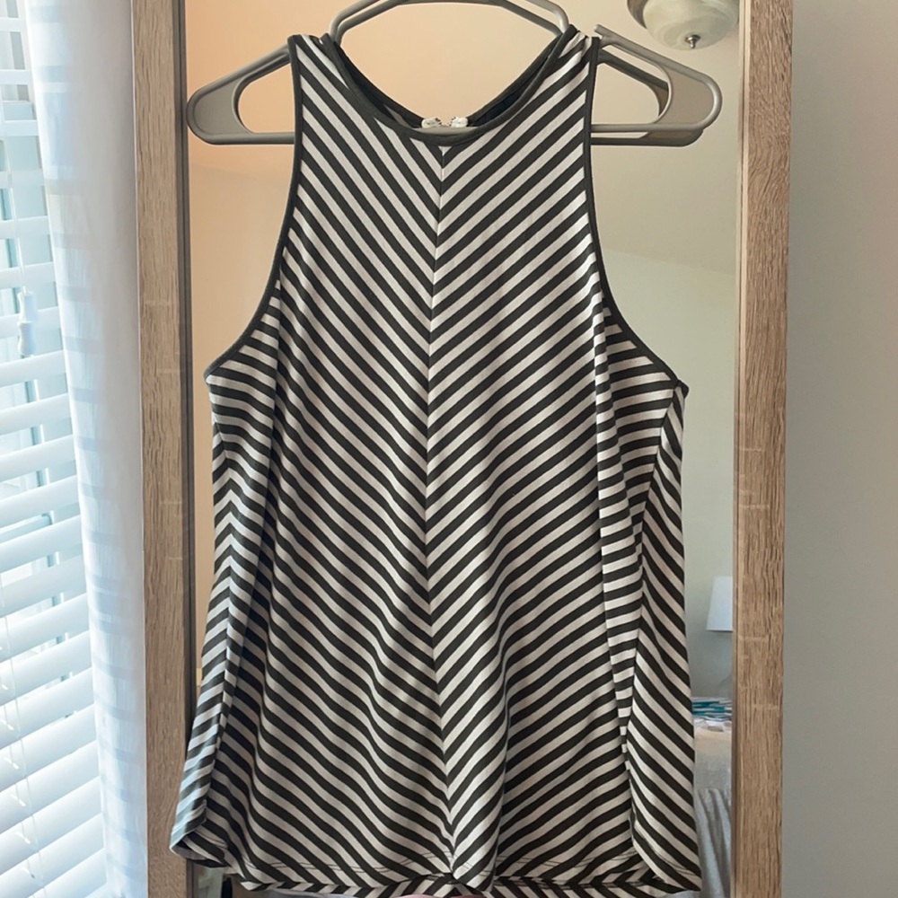 Olive and white sleeveless shirt